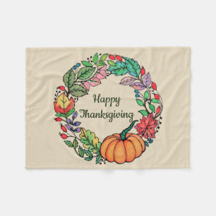 Waterverf mooie pompoen met bladeren fleece deken