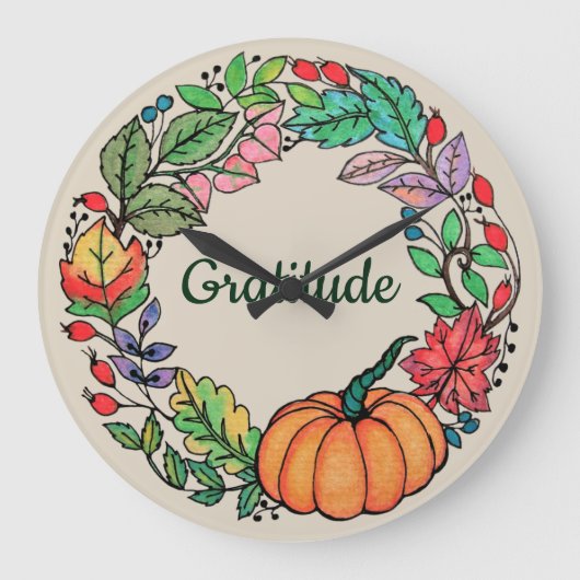 Waterverf mooie pompoen met bladeren grote klok (Voorkant)