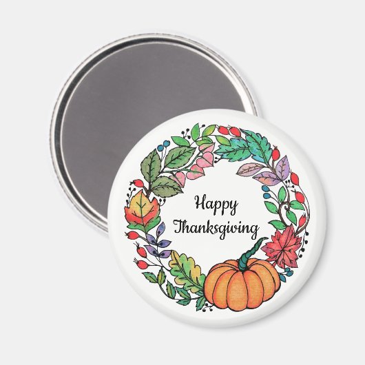 Waterverf mooie pompoen met bladeren magneet (Voorkant / Achterkant)