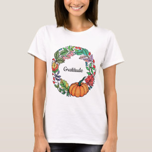 Waterverf mooie pompoen met bladeren t-shirt