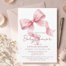 Waterverf Mooie Roze Strik Baby Shower Uitnodiging