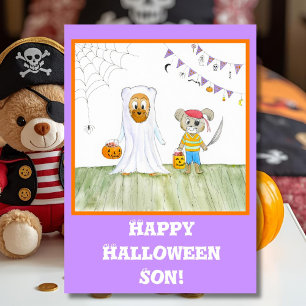 Waterverf Mooie Teddydieren Fijne Halloween Zoon Kaart