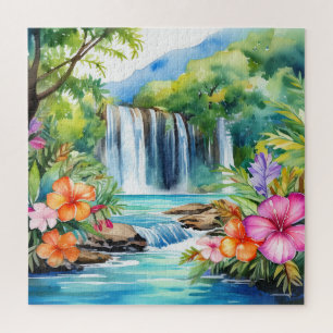 Waterverf mooie tropische waterval puzzel