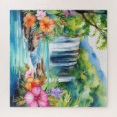 Waterverf mooie tropische waterval puzzel legpuzzel (Horizontaal)
