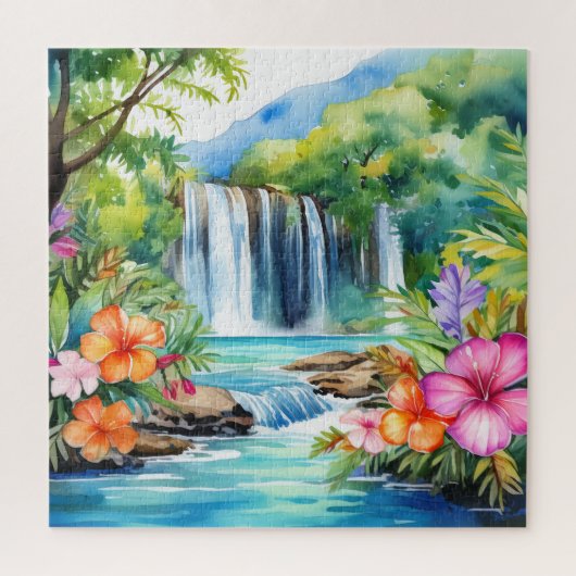 Waterverf mooie tropische waterval puzzel legpuzzel (Verticaal)