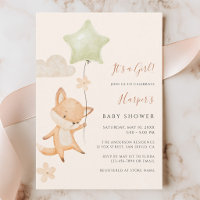 Waterverf Mooie Vos Vliegende Ballon Baby Shower