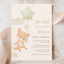 Waterverf Mooie Vos Vliegende Ballon Baby Shower