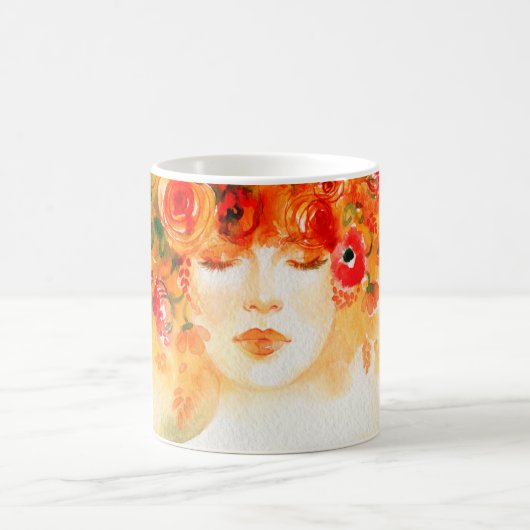 Waterverf mooie vrouw met een spleet koffiemok (Center)