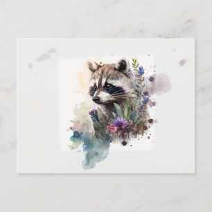 Waterverf Mooie Wasbeer Lente Bloemen         Briefkaart