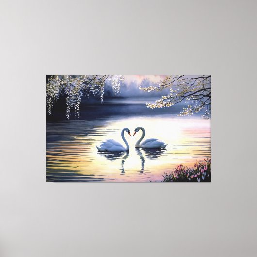Waterverf mooie witte zwanen in het meer canvas afdruk (Voorkant)