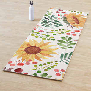 Waterverf mooie zonnebloemen en bessen yogamat