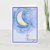 Waterverf Moon Heart Love You Kaart (Voorkant)