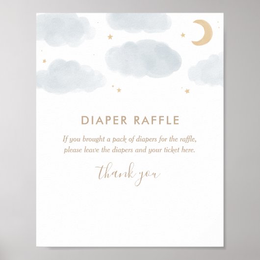 Waterverf Moon Stars Baby shower Diaper Raffle Poster (Voorkant)