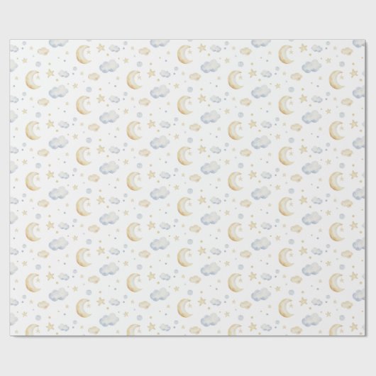 Waterverf Moon Stars & Cloud Pattern Cadeaupapier (Vlak)
