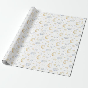 Waterverf Moon Stars & Cloud Pattern Cadeaupapier
