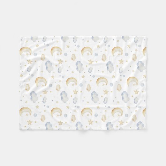 Waterverf Moon Stars & Cloud Pattern Fleece Deken (Voorkant (Horizontaal))