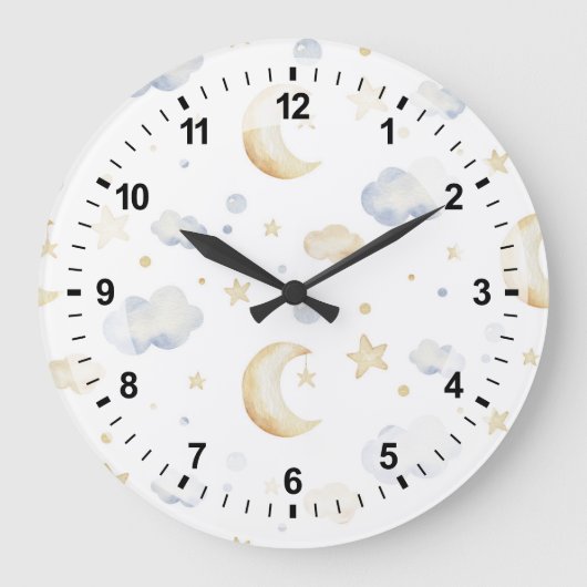 Waterverf Moon Stars & Cloud Pattern Grote Klok (Voorkant)