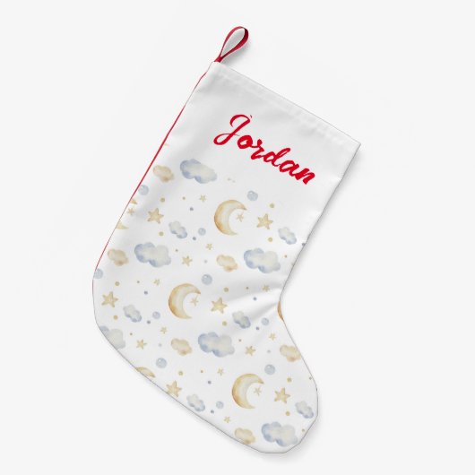 Waterverf Moon Stars & Cloud Pattern Kleine Kerstsok (Voorkant (Hangend))
