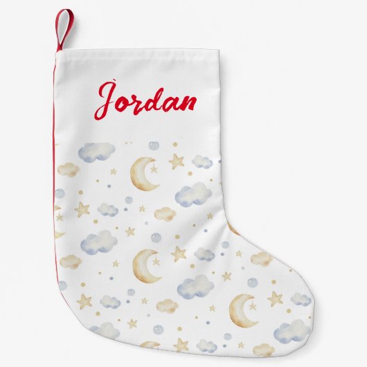 Waterverf Moon Stars & Cloud Pattern Kleine Kerstsok (Voorkant)