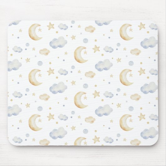Waterverf Moon Stars & Cloud Pattern Muismat (Voorkant)