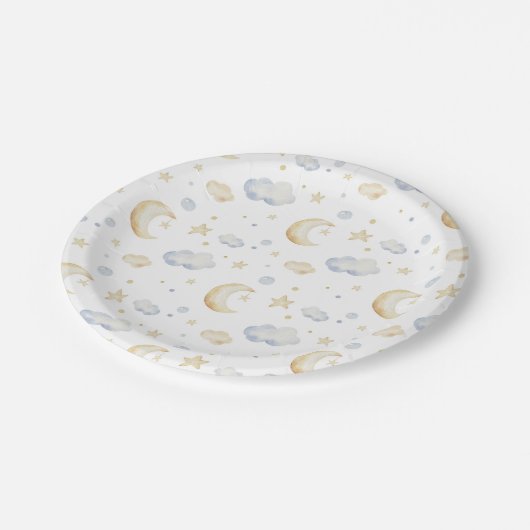 Waterverf Moon Stars & Cloud Pattern Papieren Bordje (Gekanteld)