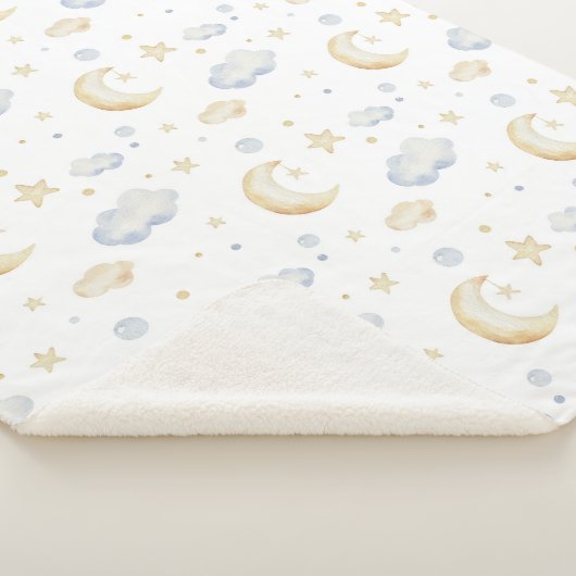 Waterverf Moon Stars & Cloud Pattern Sherpa Deken (3/4)