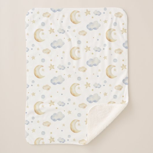 Waterverf Moon Stars & Cloud Pattern Sherpa Deken (Voorkant)