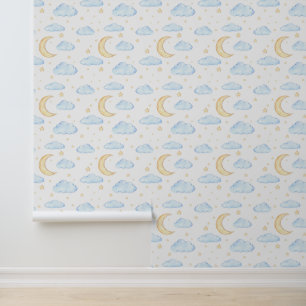 Waterverf Moon Stars en Clouds Patroon Behang