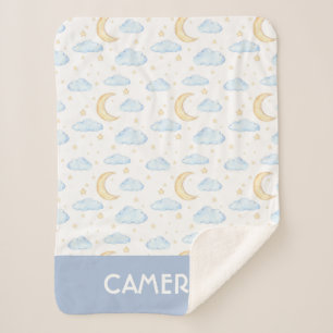 Waterverf Moon Stars en Clouds Patroon Sherpa Deken