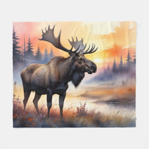 Waterverf Moose bij zonsopgang Fleece Deken