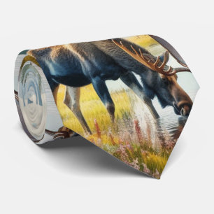 Waterverf Moose in Alaska AI Art Stropdas