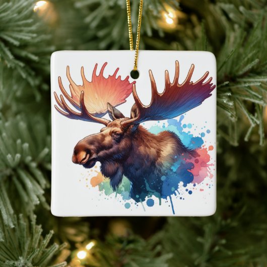 Waterverf Moose Keramisch Ornament (Boom)