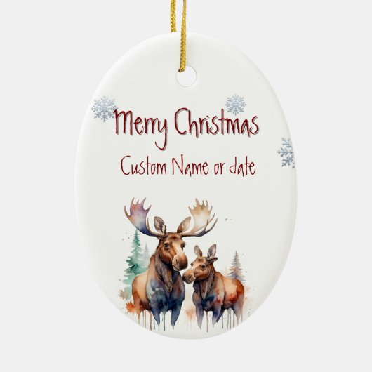 Waterverf Moose Wildlife Animal Custom Keramisch Ornament (Achterkant)
