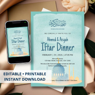 Waterverf Moskee Ramadan Iftar Feest Uitnodiging