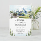 Waterverf Mountain Boho Forest Wedding Kaart (Staand voorkant)