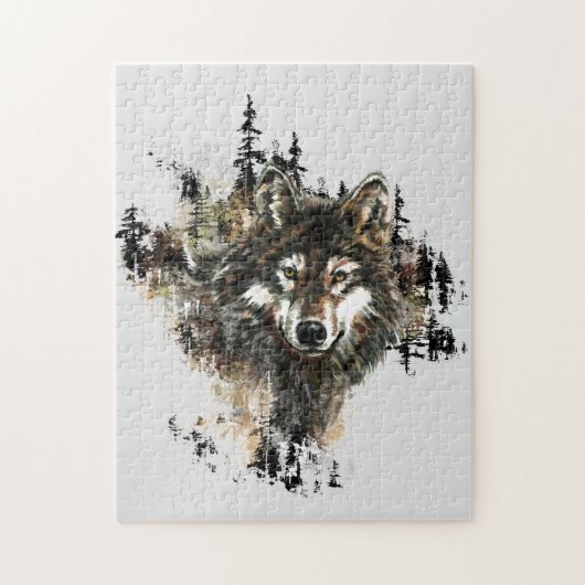 Waterverf Mountain Gray Wolf Legpuzzel (Verticaal)