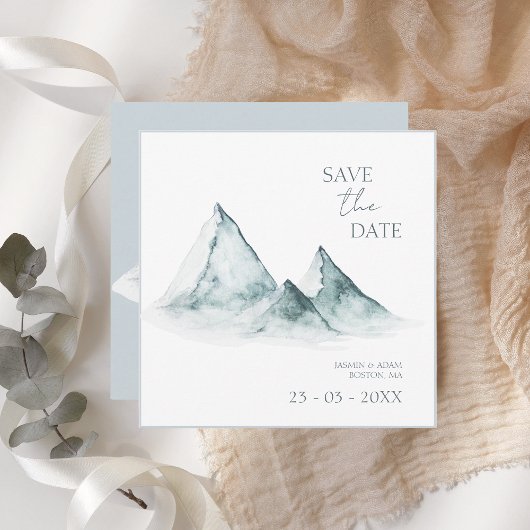 Waterverf Mountain Green Winter Bruiloft Save The Date