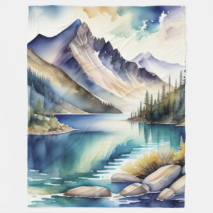 Waterverf Mountain Lake Scene 4:5 Poster Fleece Deken