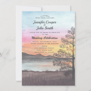 Waterverf Mountain Lake Uitzicht Wedding Invitatio Kaart