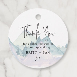 Waterverf Mountain Pine Tree Outdoor bruiloft Bedankjes Labels