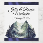 Waterverf Mountain & Ribbon bruiloft Wijn Etiket (Enkel label)