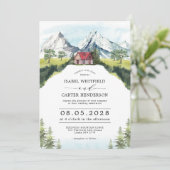 Waterverf Mountain Rustic Forest Wedding Invitati Kaart (Staand voorkant)