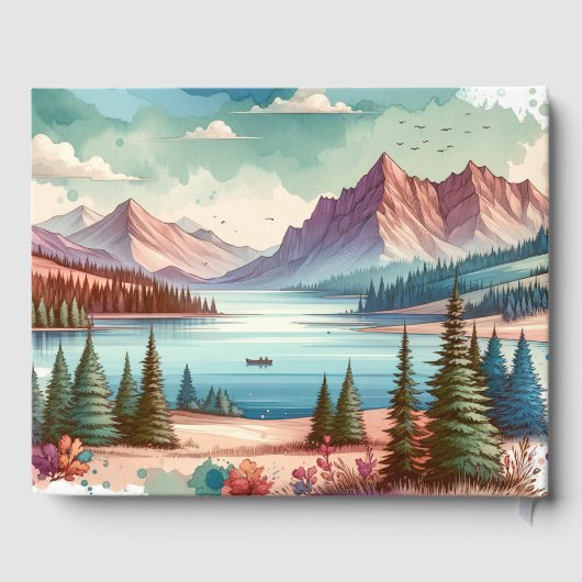 Waterverf Mountain Uitzichten trouwdatum Gastenboek (Achterkant)