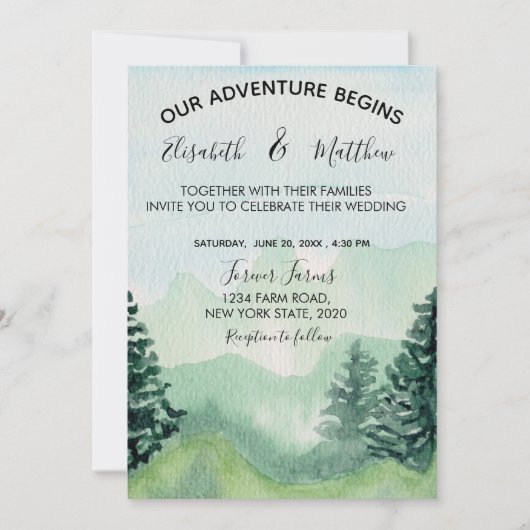 Waterverf Mountain Wedding Kaart (Voorkant)