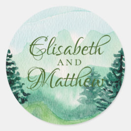 Waterverf Mountain Wedding Ronde Sticker