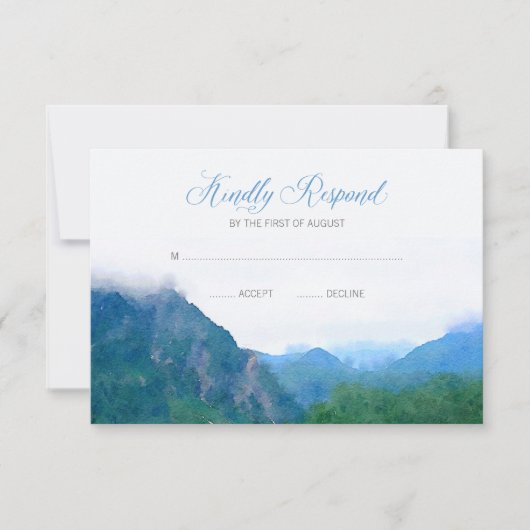 Waterverf Mountain Wedding RSVP Reactie Kaartje (Voorkant)