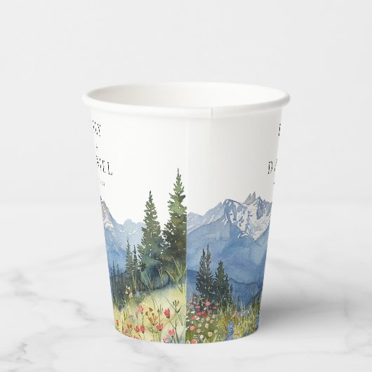 Waterverf Mountain Wildflower Floral Wedding Papieren Bekers (Rechts)