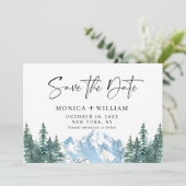 Waterverf Mountains Forest Wedding Save The Date (Staand voorkant)