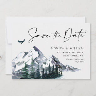 Waterverf Mountains Forest Wedding Save The Date