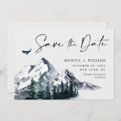 Waterverf Mountains Forest Wedding Save The Date (Voorkant / Achterkant)